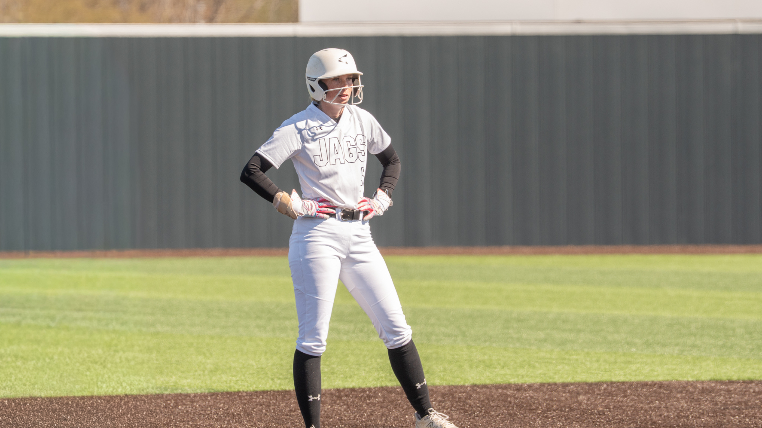 Picture of softball's Kaylee Barlow standing on second base during a game this past season. 